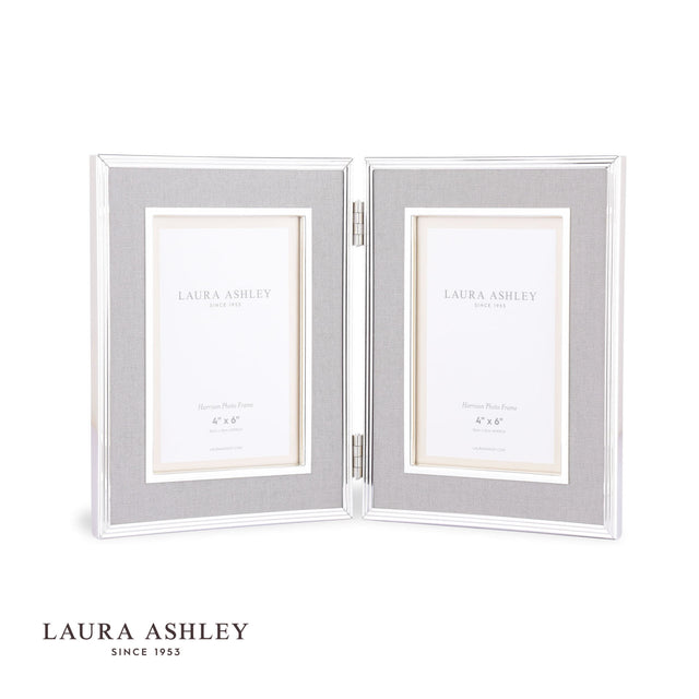 Laura Ashley Harrison Double Photo Frame Pale Charcoal Linen 4x6"