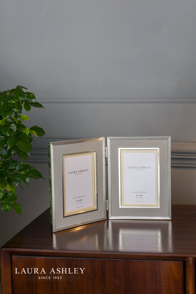 Laura Ashley Harrison Double Photo Frame Pale Charcoal Linen 4x6"