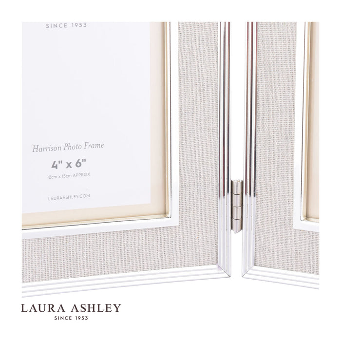 Laura Ashley Harrison Double Photo Frame Polished Silver Linen 4x6"