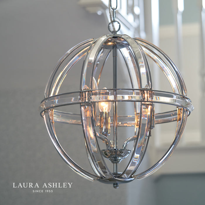 Laura Ashley Aidan Glass & Polished Chrome 3 Light Globe Chandelier