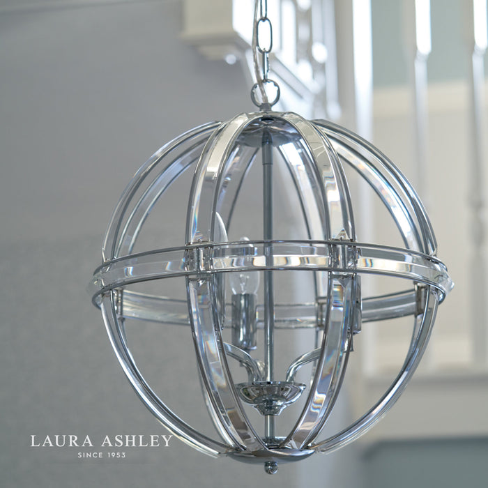 Laura Ashley Aidan Glass & Polished Chrome 3 Light Globe Chandelier