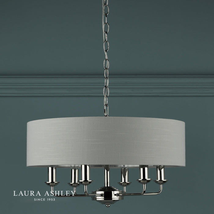 Laura Ashley Sorrento 6lt Pendant Polished Nickel With Silver Shade