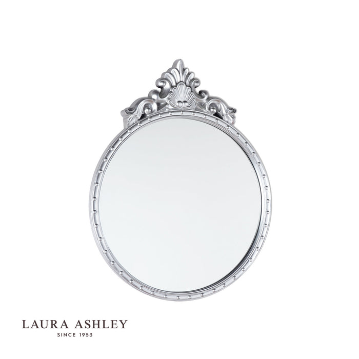 Laura Ashley Overton Ornate Round Mirror Silver Frame 73 x 58cm