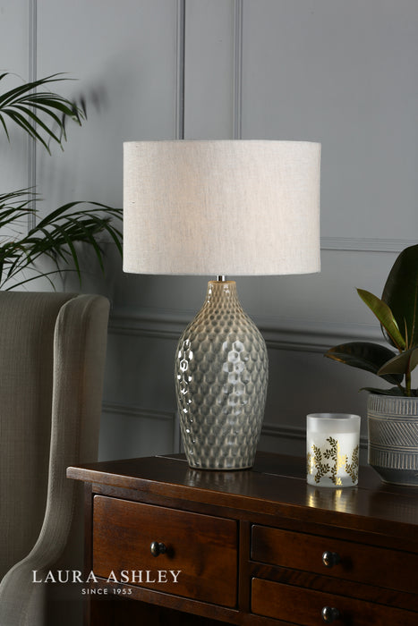 Laura Ashley Heathfield Ceramic Table Lamp Gloss Grey With Shade