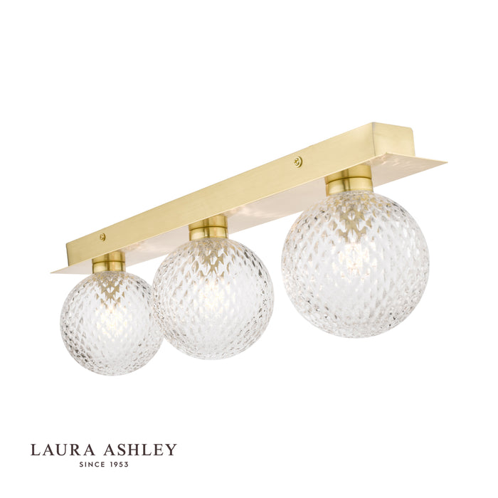Laura Ashley Prague 3lt Bathroom Wall Light Satin Brass Glass IP44