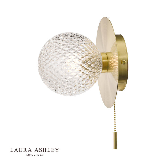 Laura Ashley Prague Bathroom Wall Light Glass Satin Brass IP44