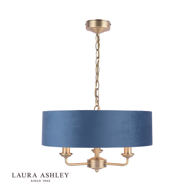 Sorrento 3 Light Pendant Antique Brass & Blue Shade