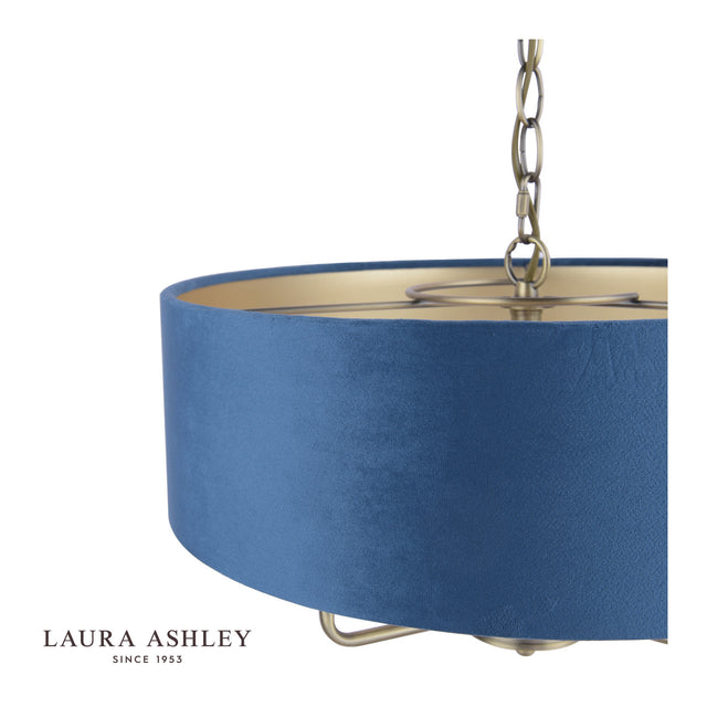 Sorrento 3 Light Pendant Antique Brass & Blue Shade