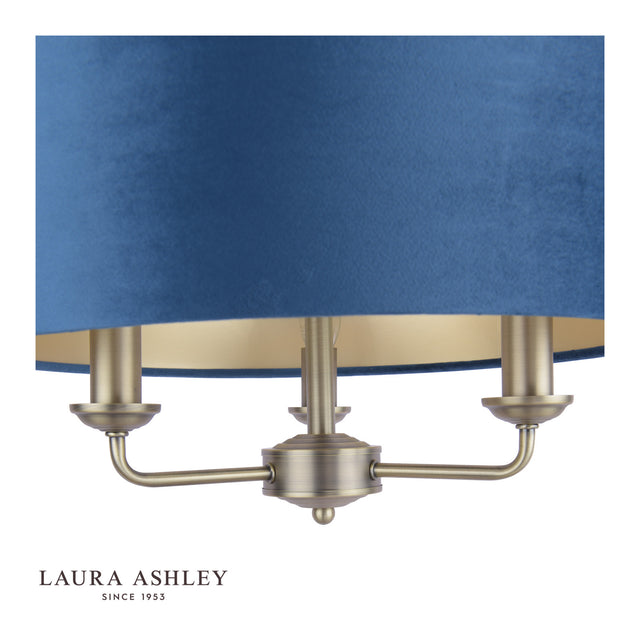 Sorrento 3 Light Pendant Antique Brass & Blue Shade