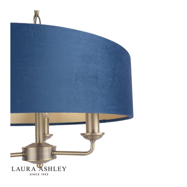 Sorrento 3 Light Pendant Antique Brass & Blue Shade