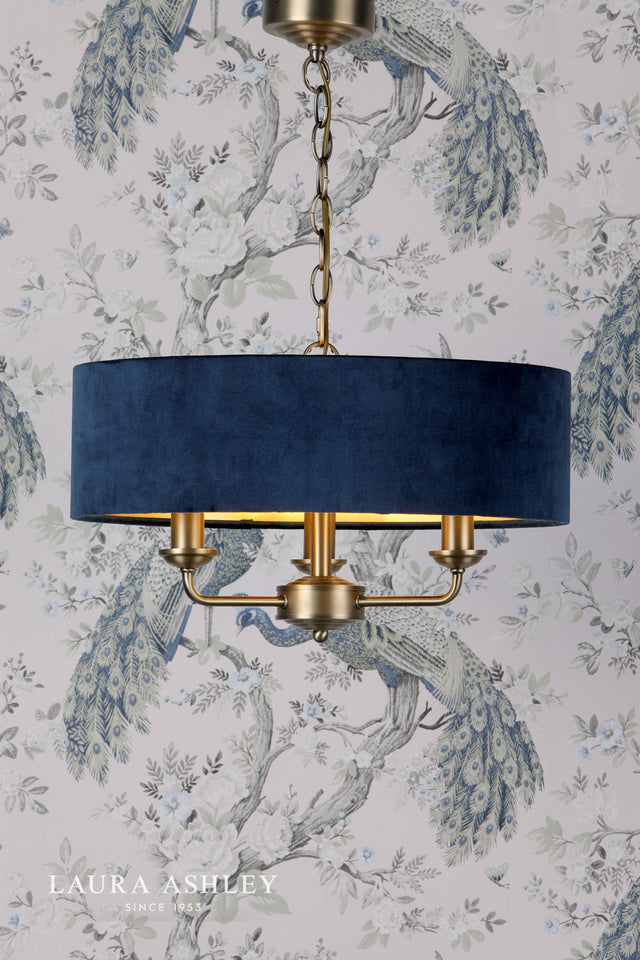 Sorrento 3 Light Pendant Antique Brass & Blue Shade