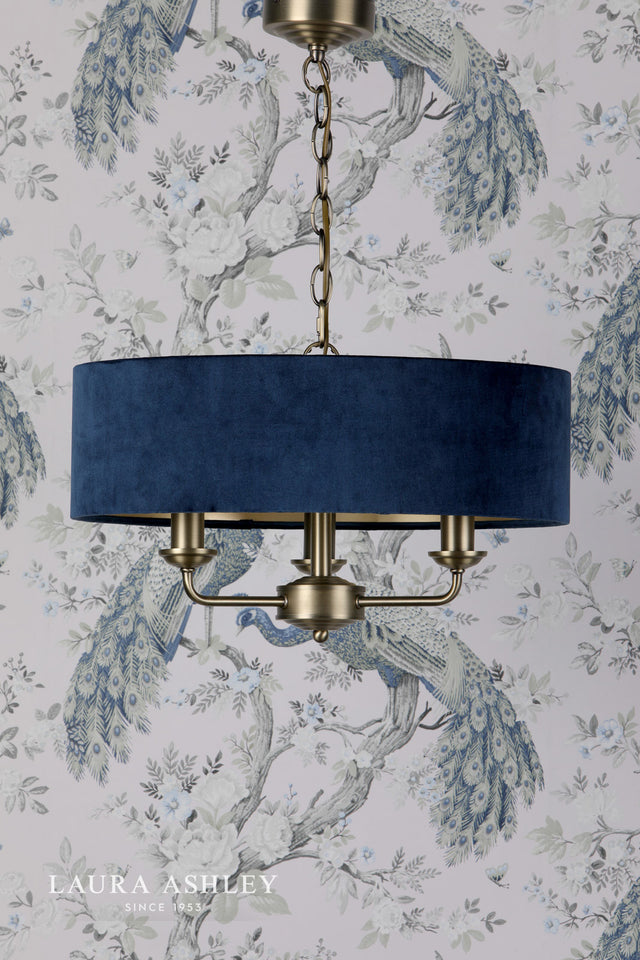 Sorrento 3 Light Pendant Antique Brass & Blue Shade