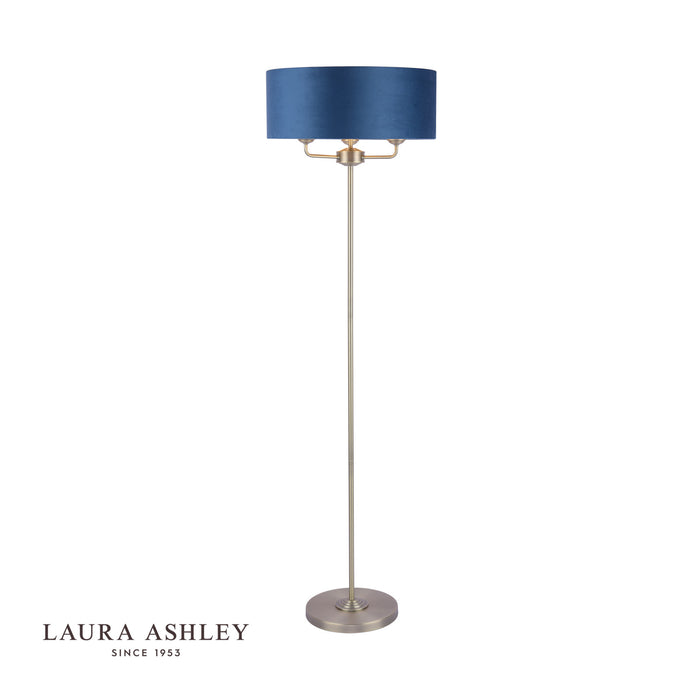 Sorrento 3 Light Floor Lamp Antique Brass & Blue Shade