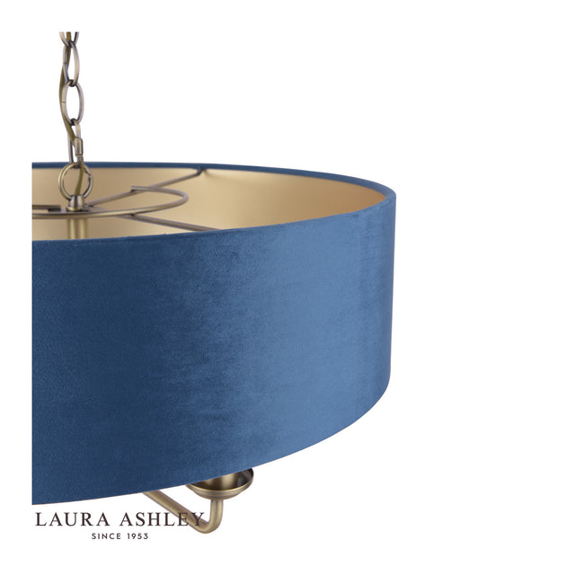 Sorrento 6 Light Pendant Antique Brass & Blue Shade