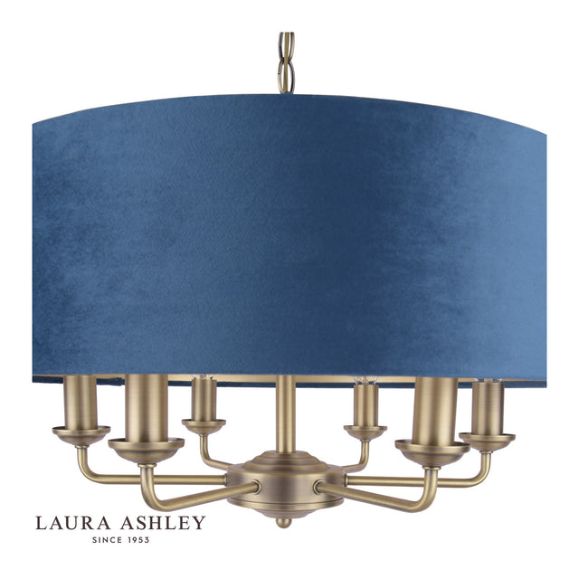 Sorrento 6 Light Pendant Antique Brass & Blue Shade