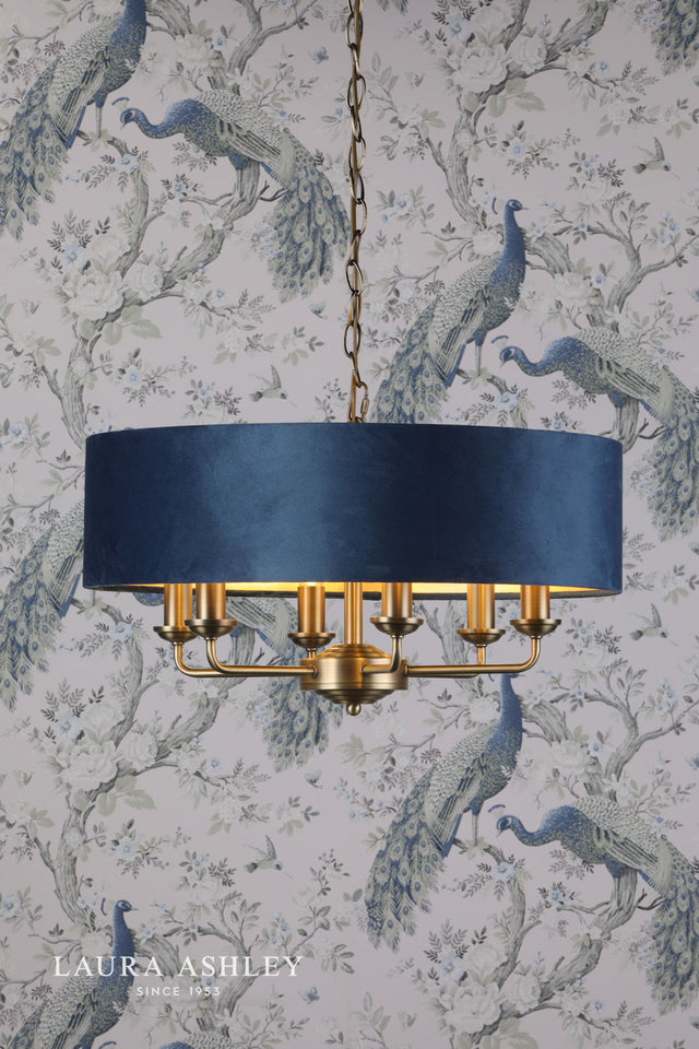 Sorrento 6 Light Pendant Antique Brass & Blue Shade