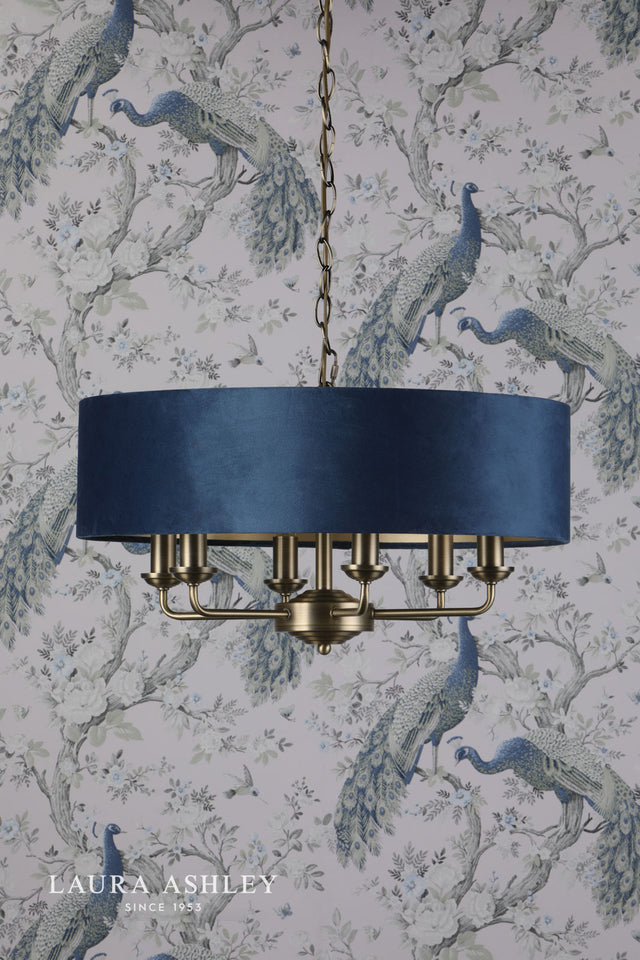Sorrento 6 Light Pendant Antique Brass & Blue Shade