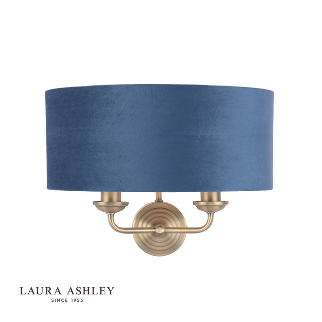Sorrento 2 Light Wall Light Antique Brass & Blue Shade