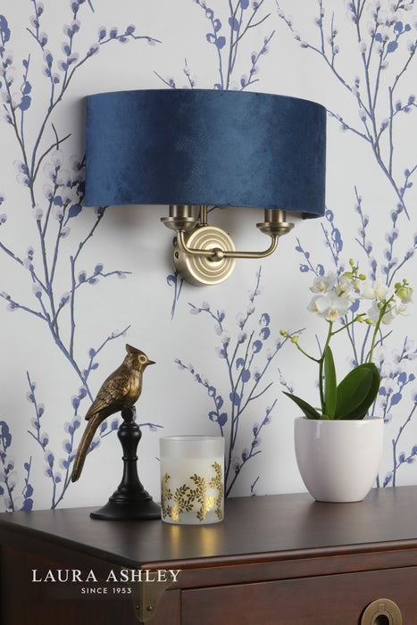 Sorrento 2 Light Wall Light Antique Brass & Blue Shade