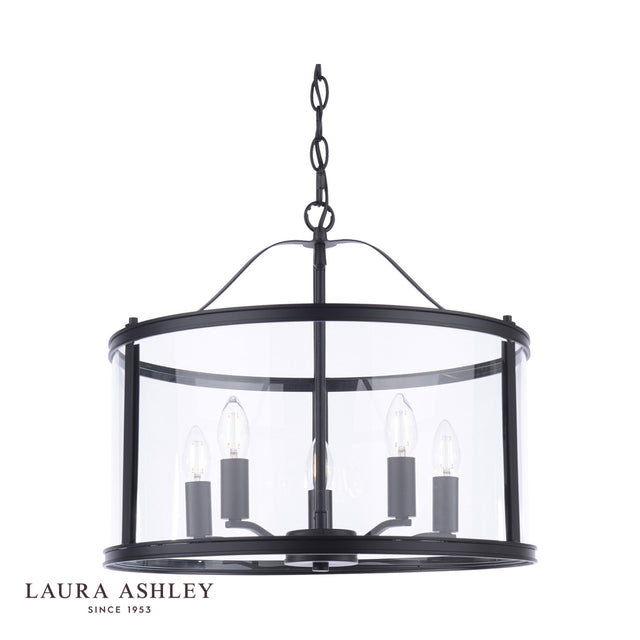Laura Ashley Harrington 5 Light Pendant Matt Black and Glass