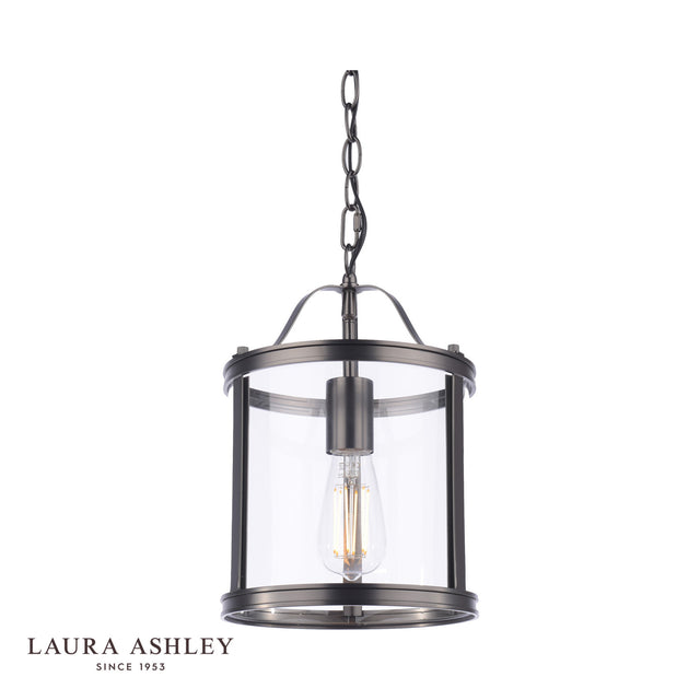 Laura Ashley Harrington Single Pendant Matt Black and Glass