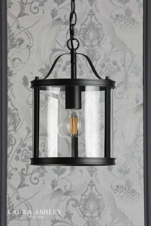 Laura Ashley Harrington Single Pendant Matt Black and Glass