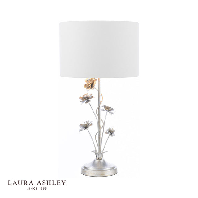 Laura Ashley Lyndale Table Lamp Distressed Silver Leaf and Cream With Shade