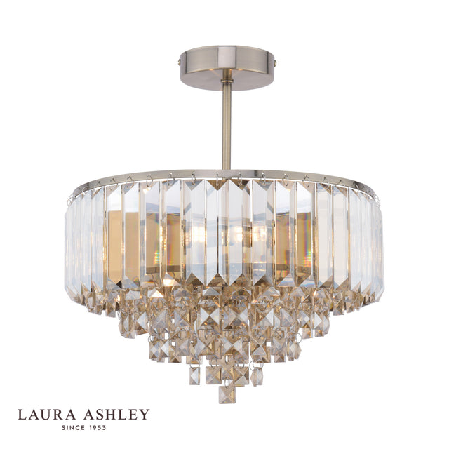 Laura Ashley Vienna 3 Light Semi-Flush Ceiling Light Champagne Crystal and Antique Brass