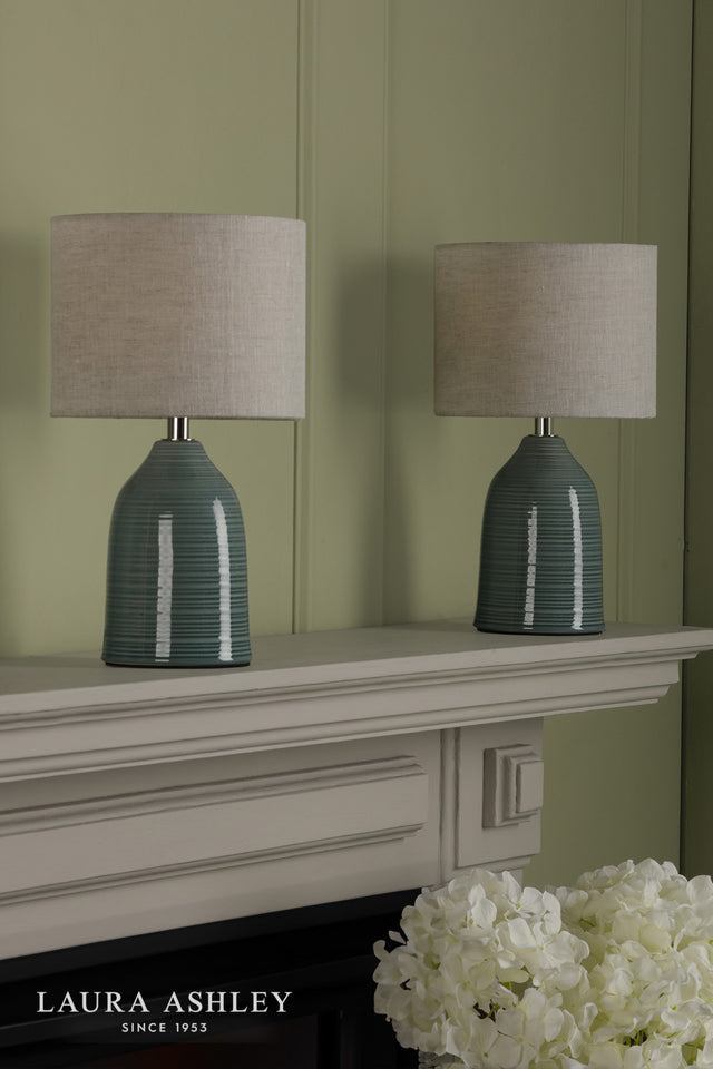 Laura Ashley Penny Twin Pack Table Lamp Blue Crackle Glaze With Shade