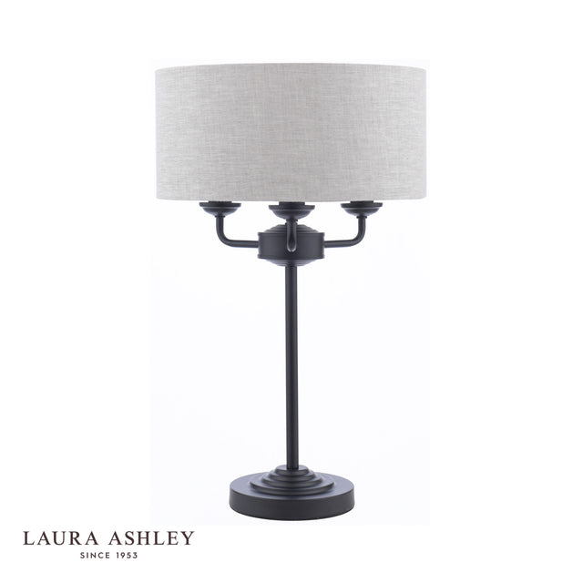 Laura Ashley Sorrento 3 Light Table Lamp Matt Black and Natural With Shade