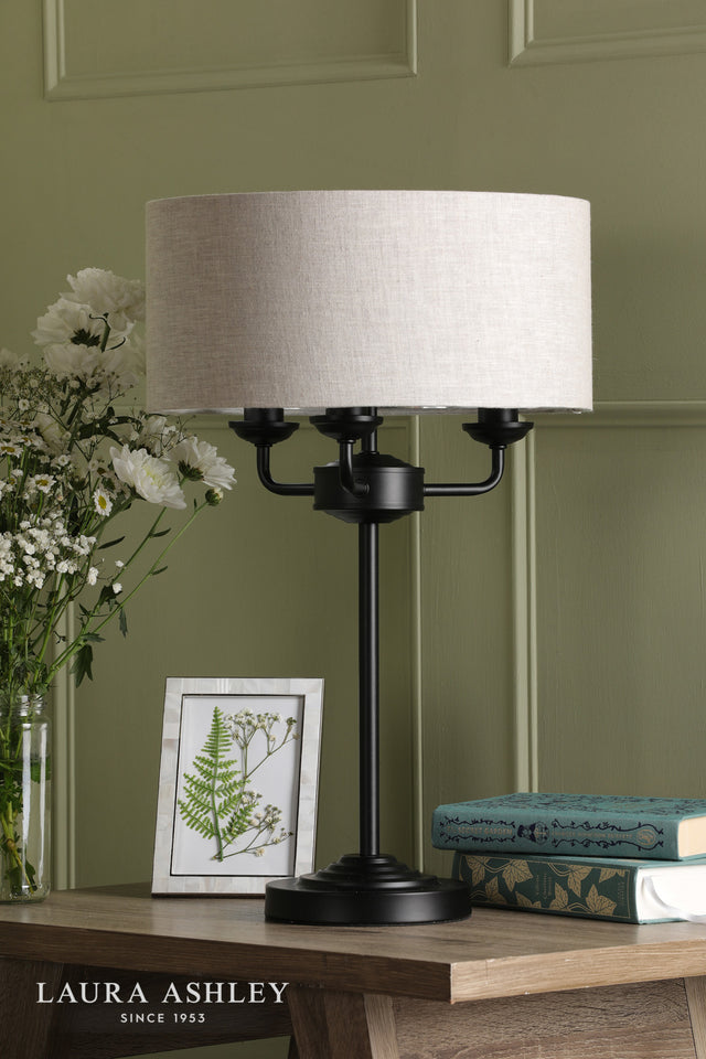 Laura Ashley Sorrento 3 Light Table Lamp Matt Black and Natural With Shade