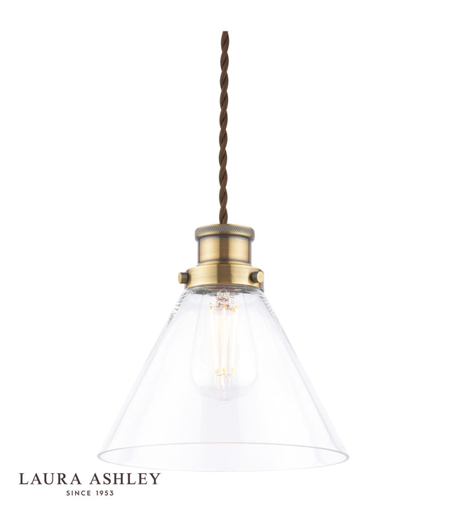 Laura Ashley Isaac Easy Fit Pendant Antique Brass and Glass