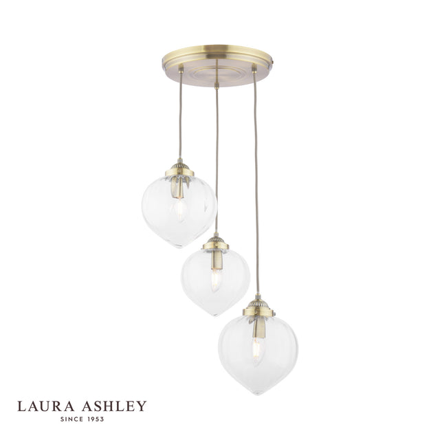 Laura Ashley Whitham 3 Light Cluster Pendant Antique Brass and Glass