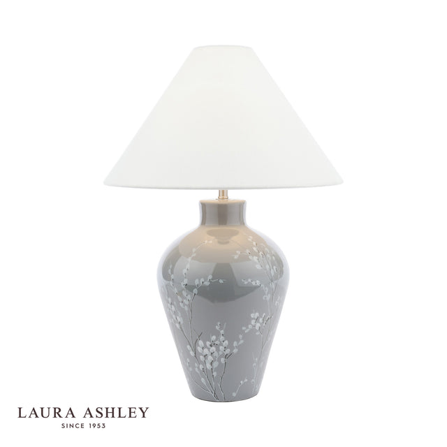 Laura Ashley Pussywillow Table Lamp Grey Ceramic and Polished Nickel With Shade
