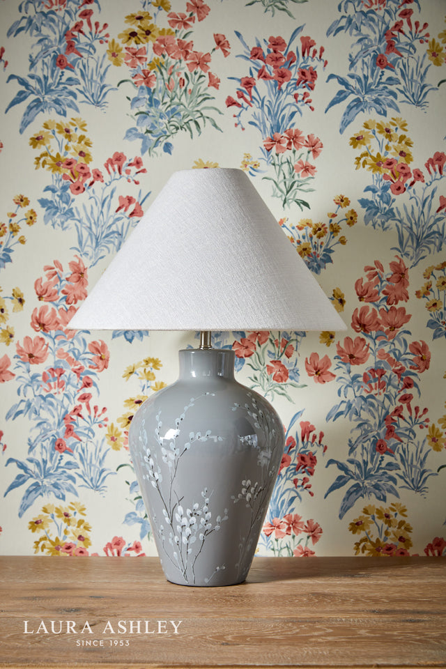 Laura Ashley Pussywillow Table Lamp Grey Ceramic and Polished Nickel With Shade