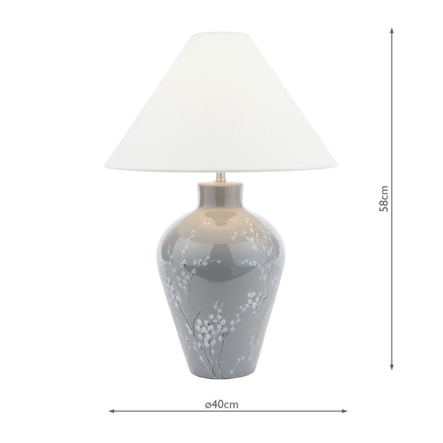 Laura Ashley Pussywillow Table Lamp Grey Ceramic and Polished Nickel With Shade