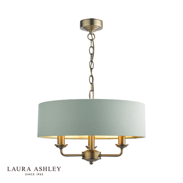 Laura Ashley Sorrento 3 Light Shadelier Matt Antique Brass and Green With Shade