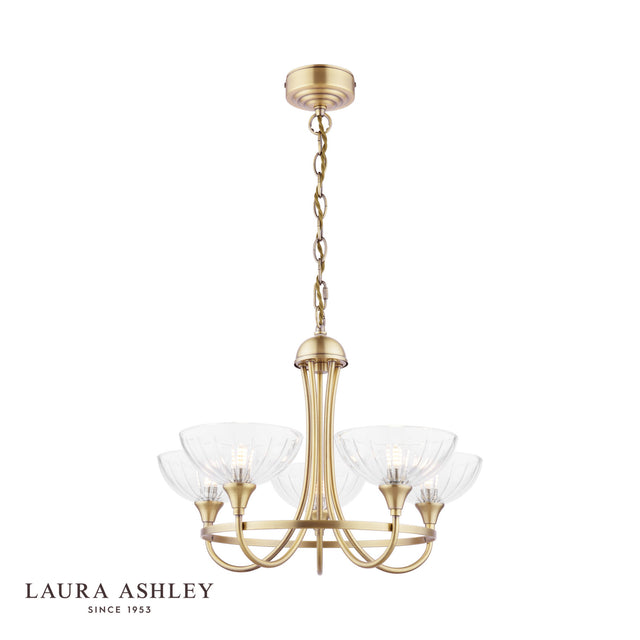 Laura Ashley Wellham 5 Light Armed Pendant Antique Brass and Glass