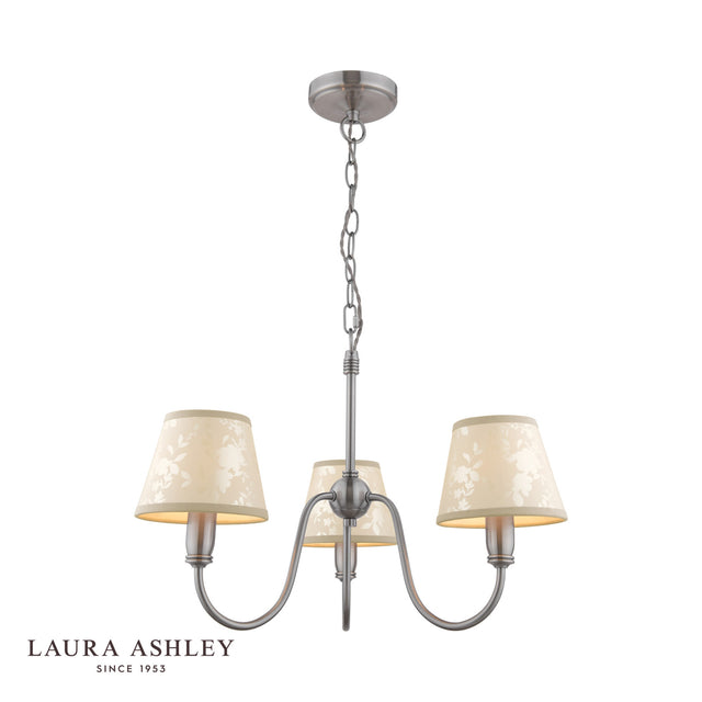 Laura Ashley Westbourne 3 Light Armed Pendant Polished Pewter With Shade