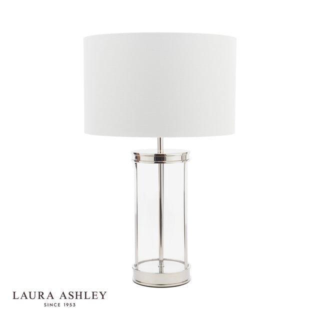 Laura Ashley Harrington Small Table Lamp Polished Nickel and Glass With Shade