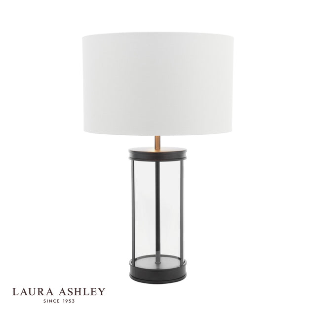 Laura Ashley Harrington Small Table Lamp Matt Black and Glass With Shade