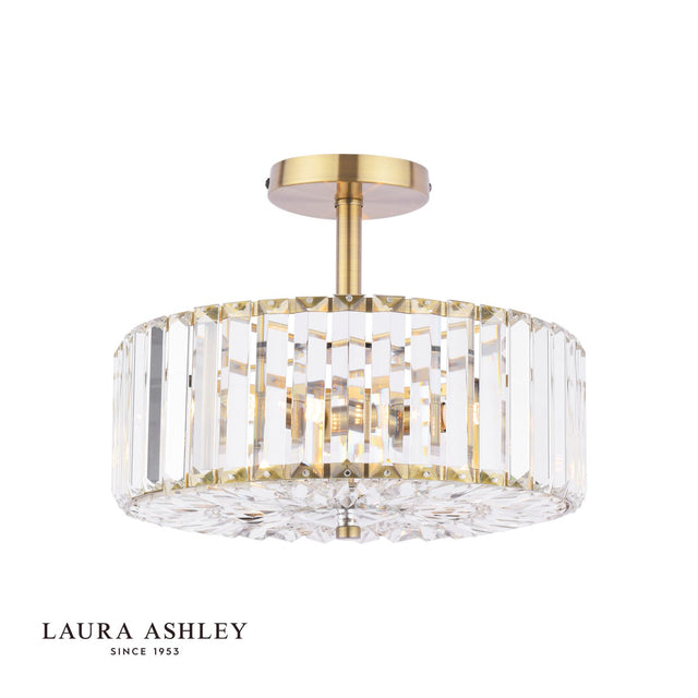 Laura Ashley Fernhurst 3 Light Semi-Flush Crystal and Antique Brass