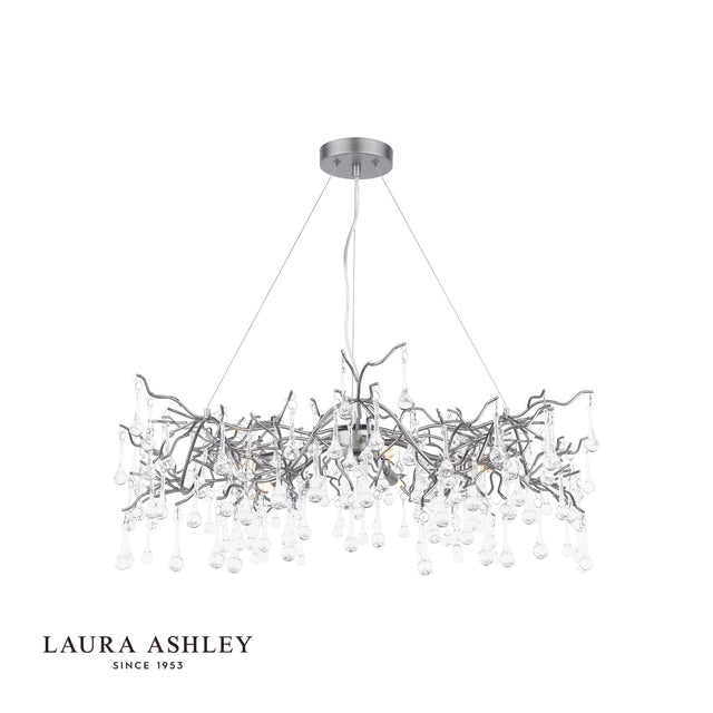 Laura Ashley Willow 5 Light Pendant Satin Pewter and Crystal