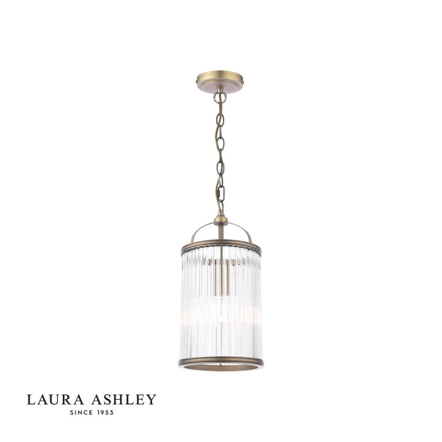 Laura Ashley Sutton Pendant Matt Antique Brass and Ribbed Glass