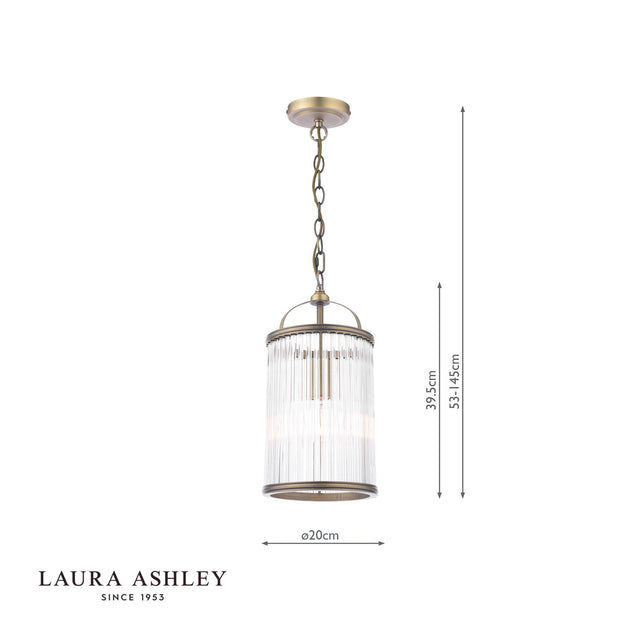 Laura Ashley Sutton Pendant Matt Antique Brass and Ribbed Glass