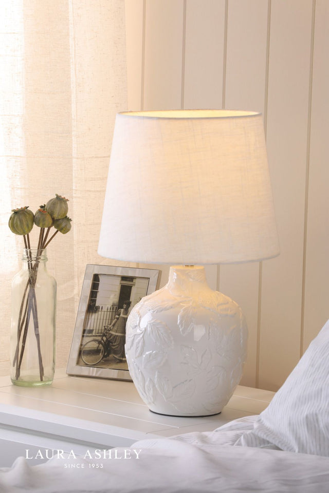 Laura Ashley Redhall Table Lamp White Ceramic and Polished Chrome With Shade