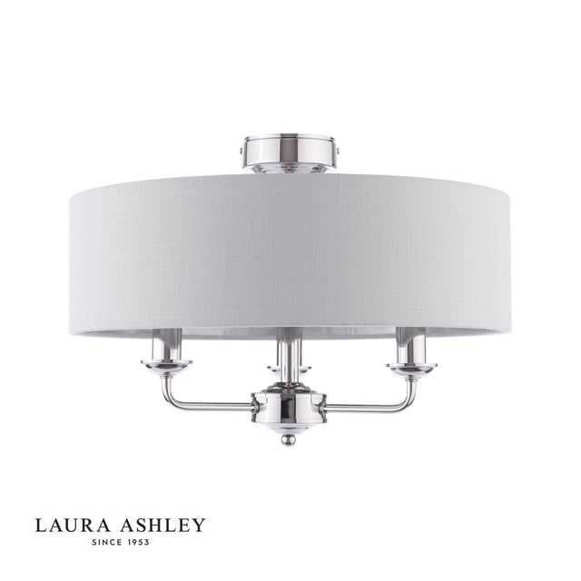 Laura Ashley Sorrento 3 Light Semi-Flush Polished Nickel With Silver Shade