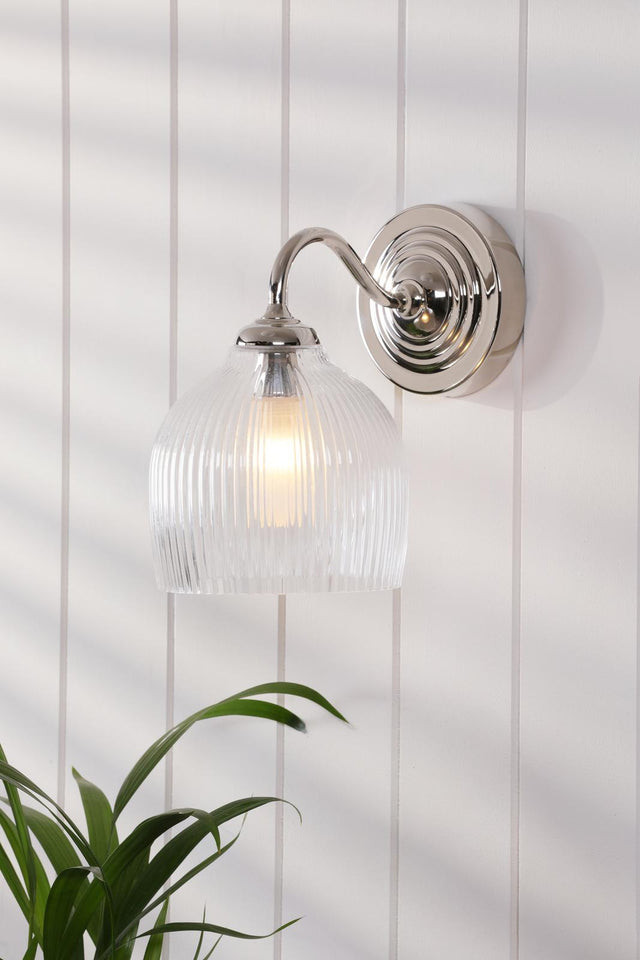 Laura Ashley Charissa Bathroom Wall Light Polished Chrome and Ribbed Glass IP44