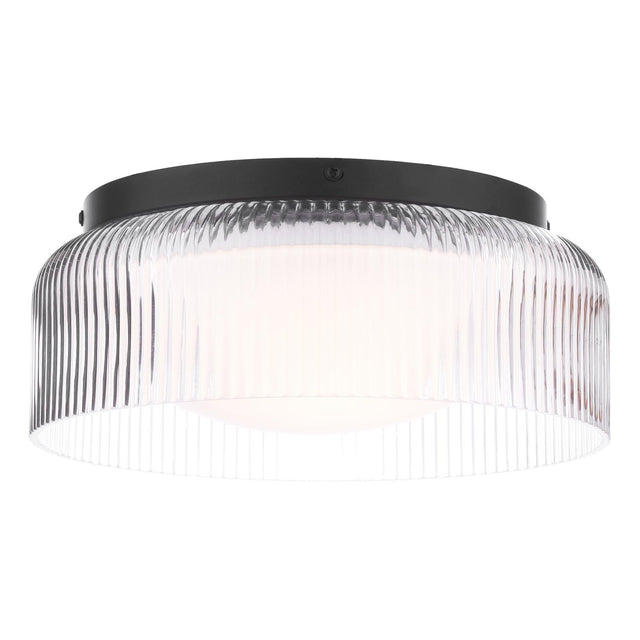 Laura Ashley Charissa Bathroom Ceiling Light Matt Black and Ribbed Glass IP44