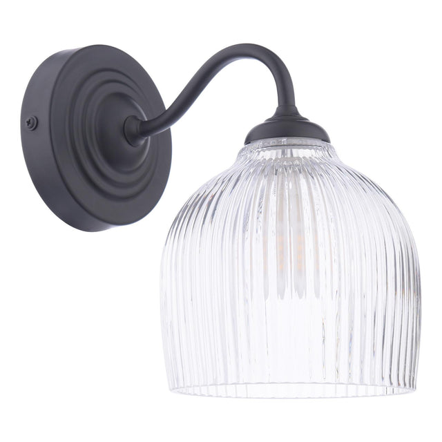 Laura Ashley Charissa Bathroom Wall Light Matt Black and Ribbed Glass IP44